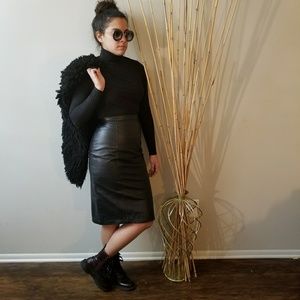Vintage Black High Waisted Leather Skirt